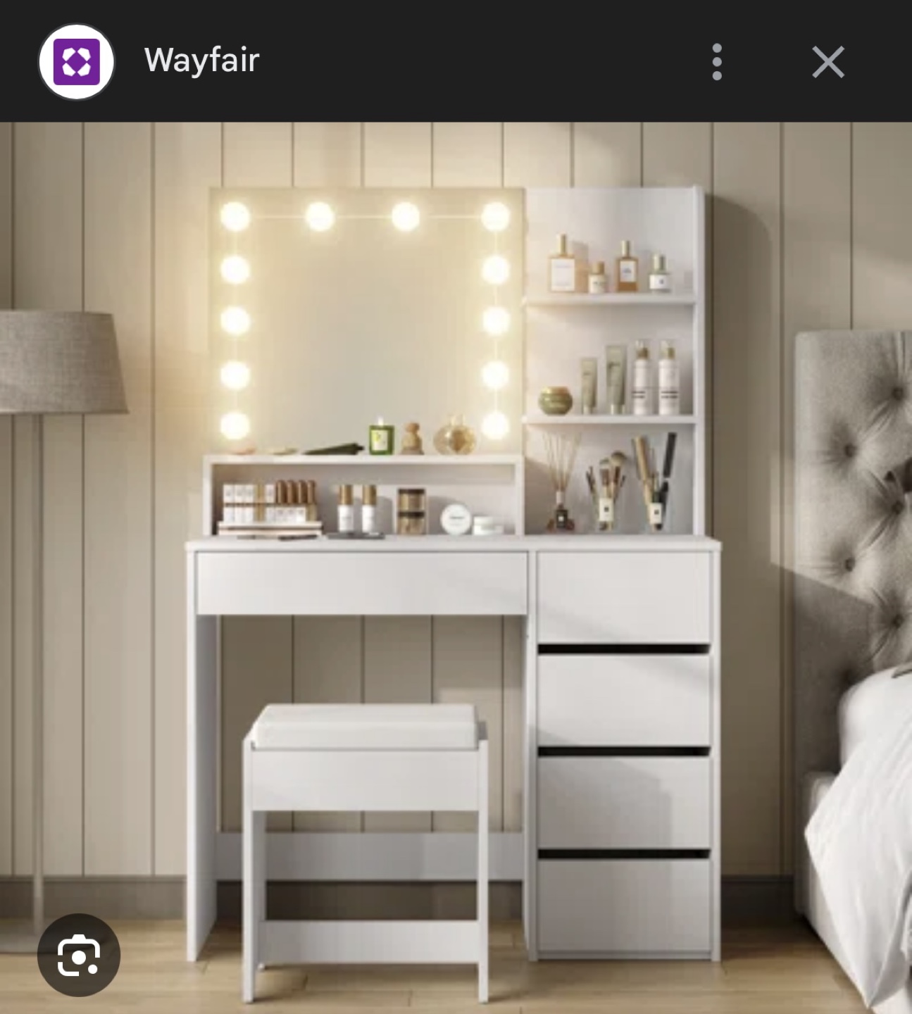 White Vanity Makeup Desk with Shelves & Drawers