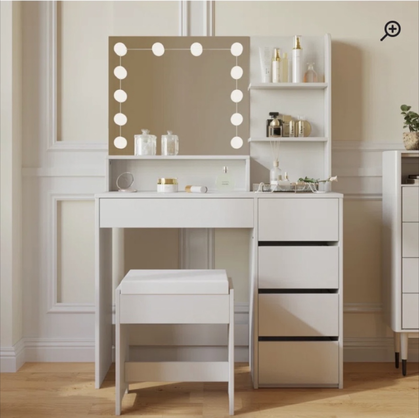 White Vanity Makeup Desk with Shelves & Drawers - photo 4