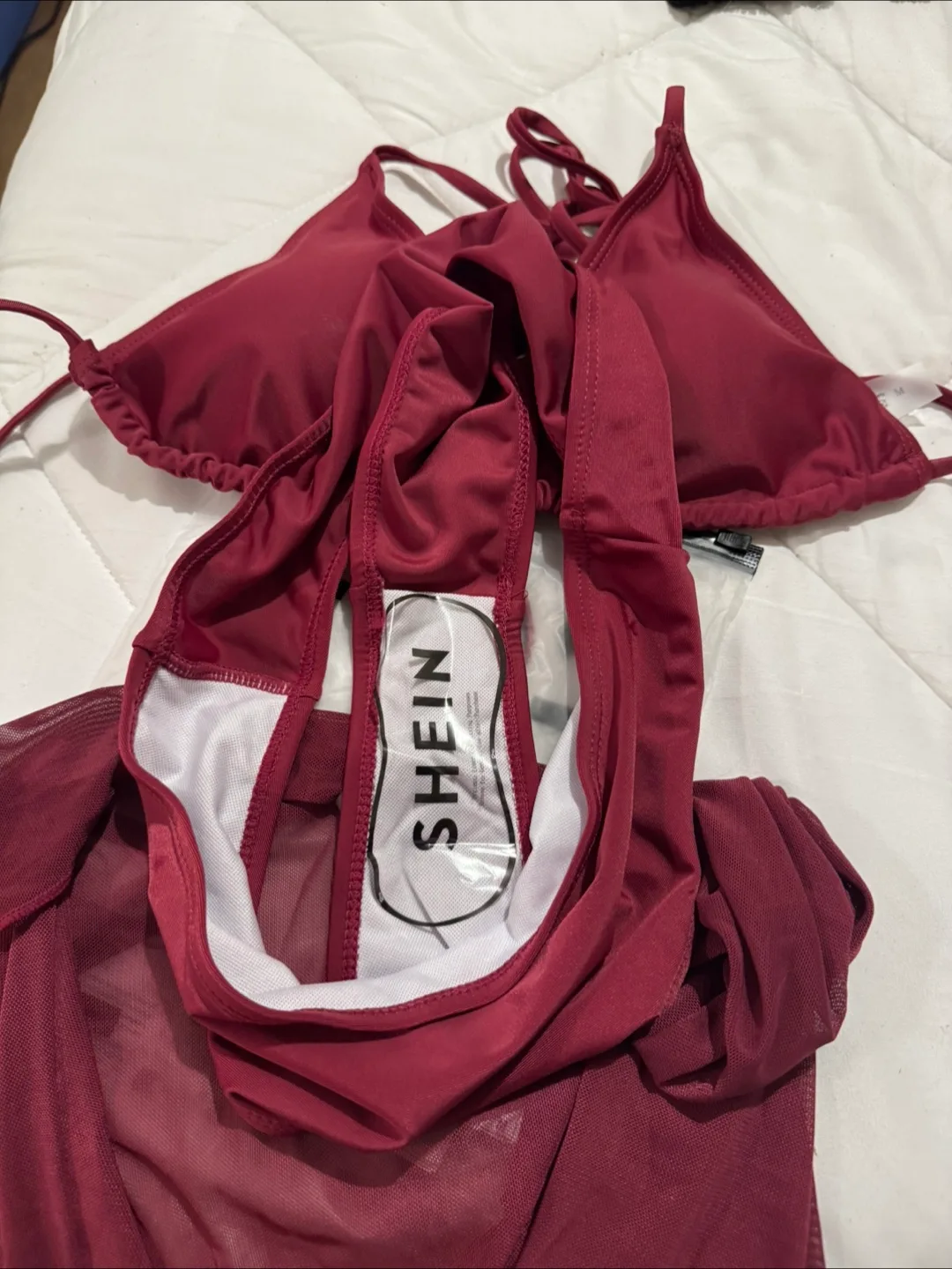 Shein Burgundy Swimsuit - Size Small image indicator(2)