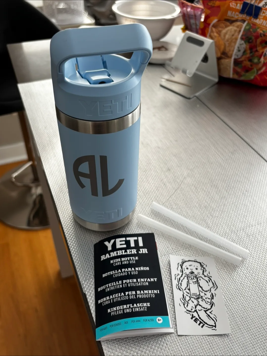 Yeti Blue Water Bottle 355 ML Customized With Initials "AL" thumbnail