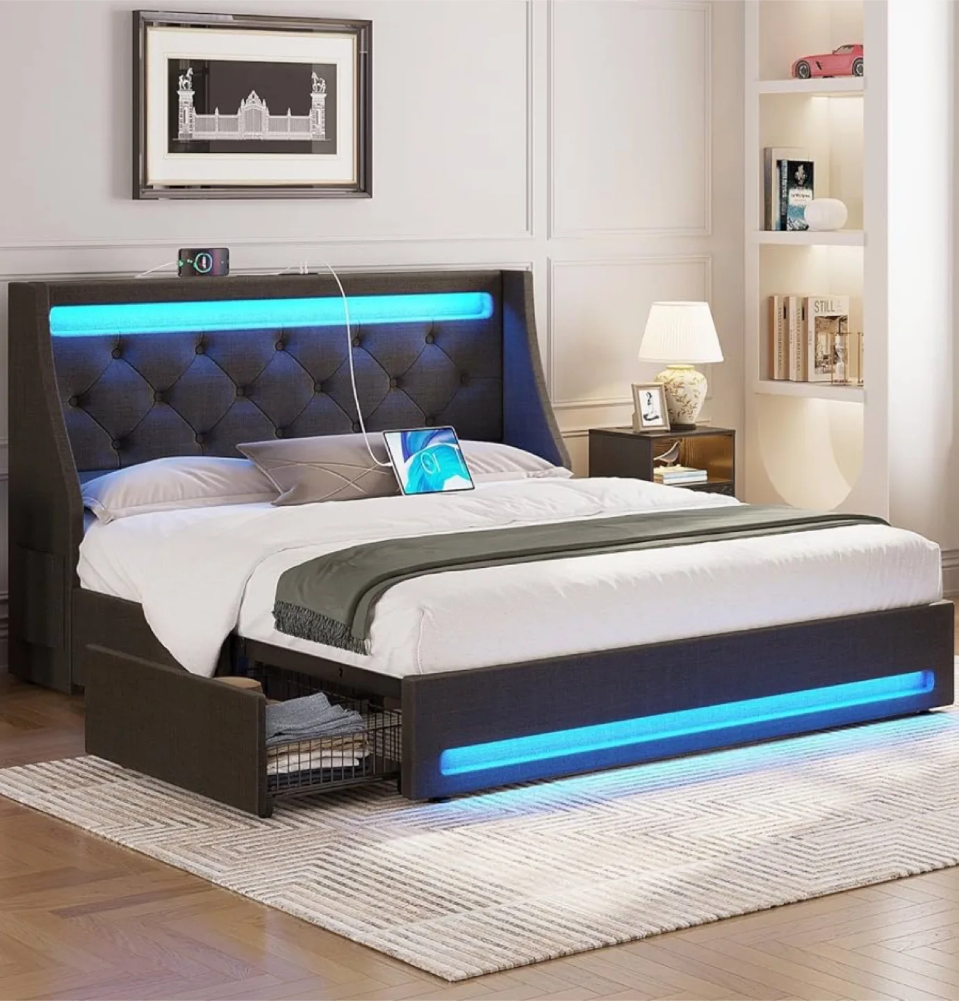 LED Bed Frame with 4 Storage Drawers thumbnail