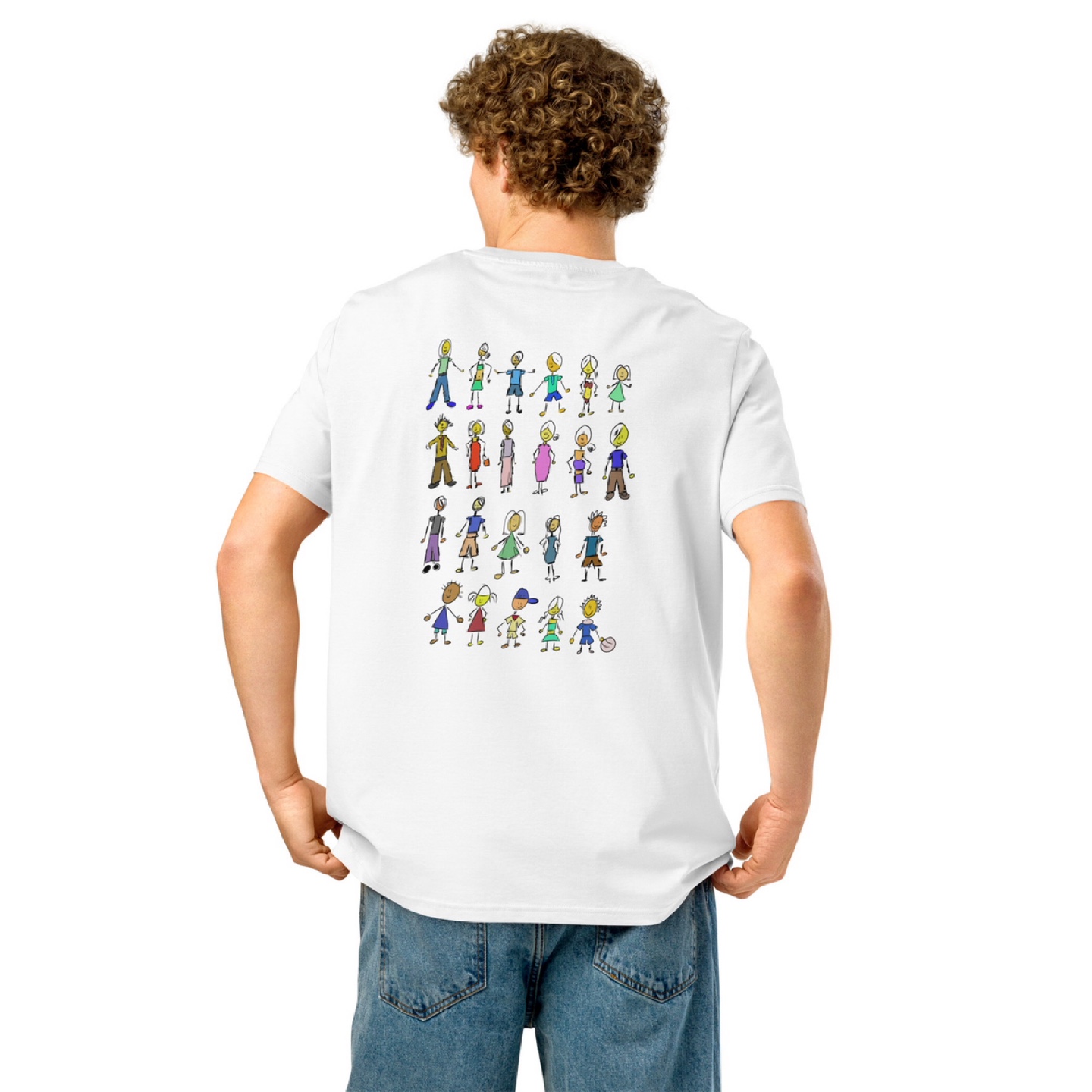 Unisex White T-shirt with Doodle Figures - photo 3