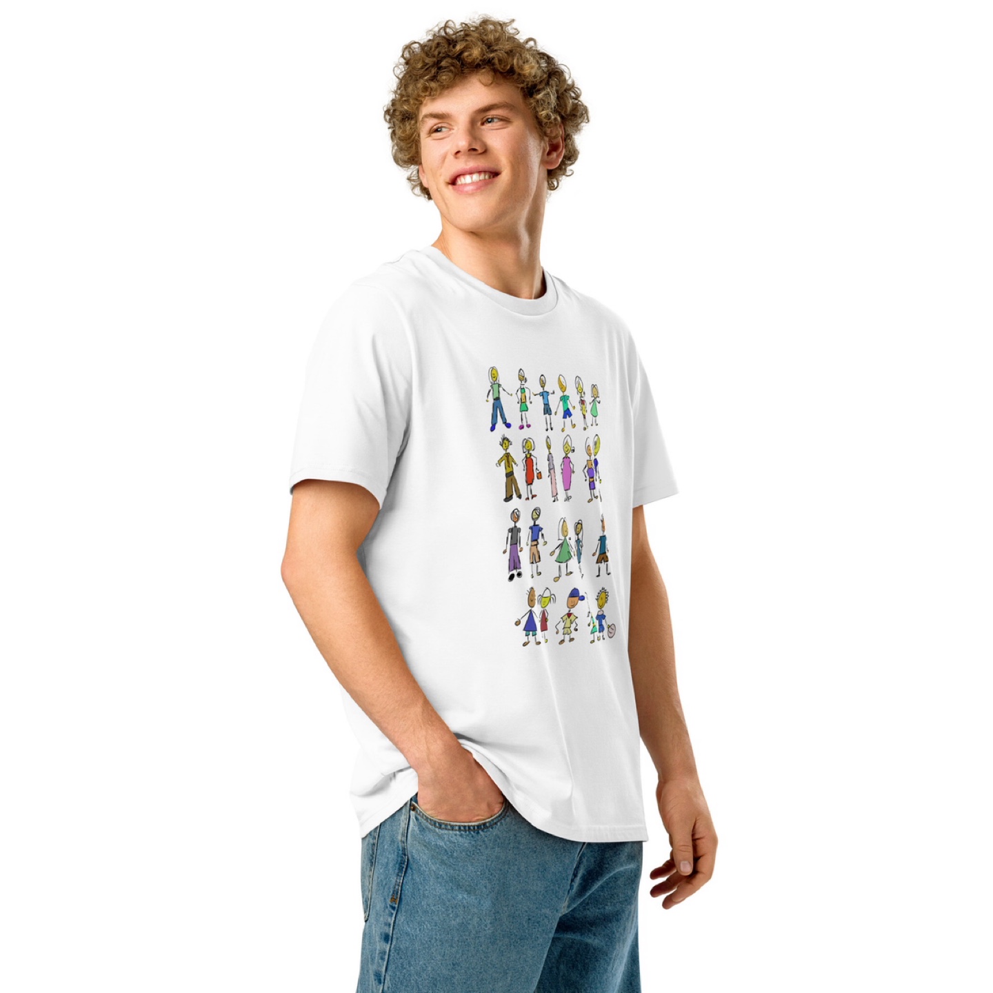 Unisex White T-shirt with Doodle Figures - photo 2