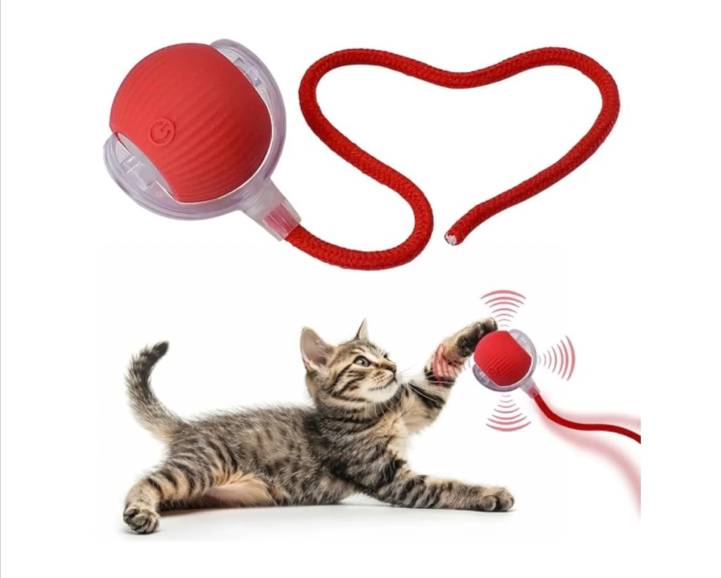 Interactive Cat Toy - Red Ball with Rope image indicator(2)