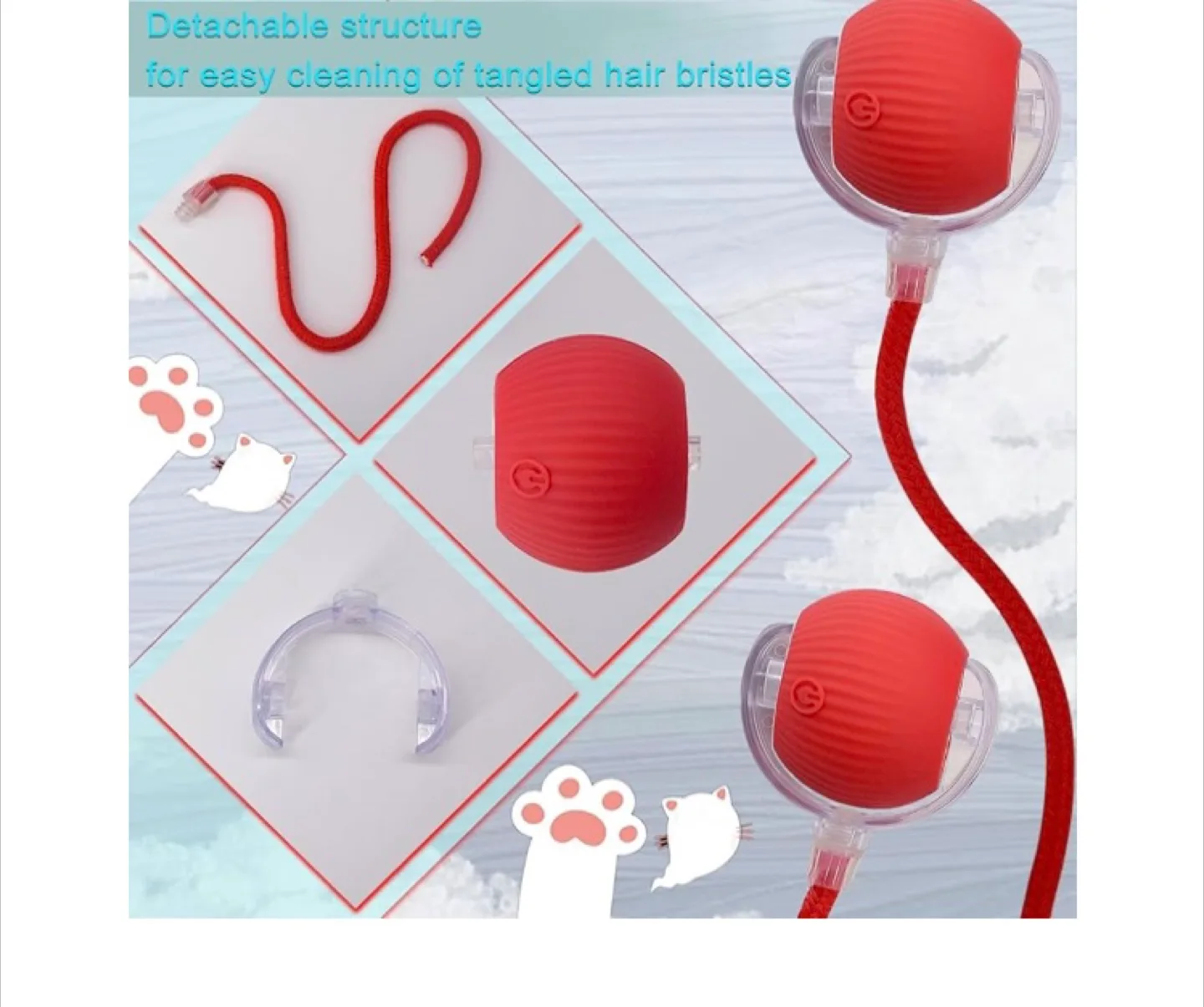 Interactive Cat Toy - Red Ball with Rope image indicator(3)
