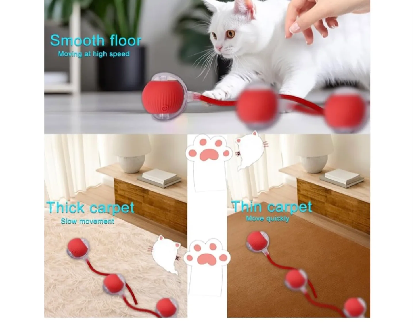 Interactive Cat Toy - Red Ball with Rope image indicator(5)
