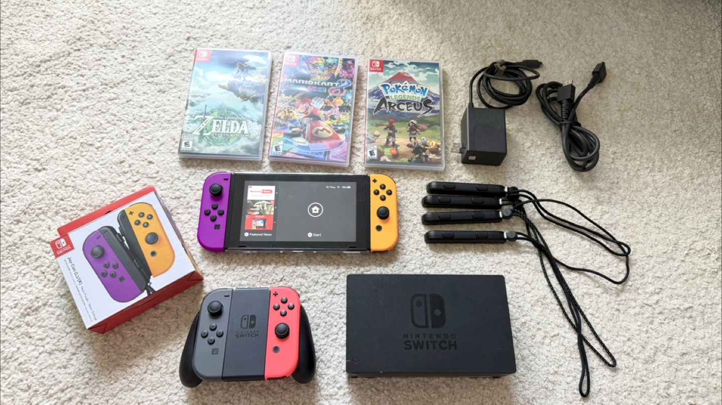 Nintendo Switch V2 Bundle – 2 Joy-Con Sets + 3 Top Games