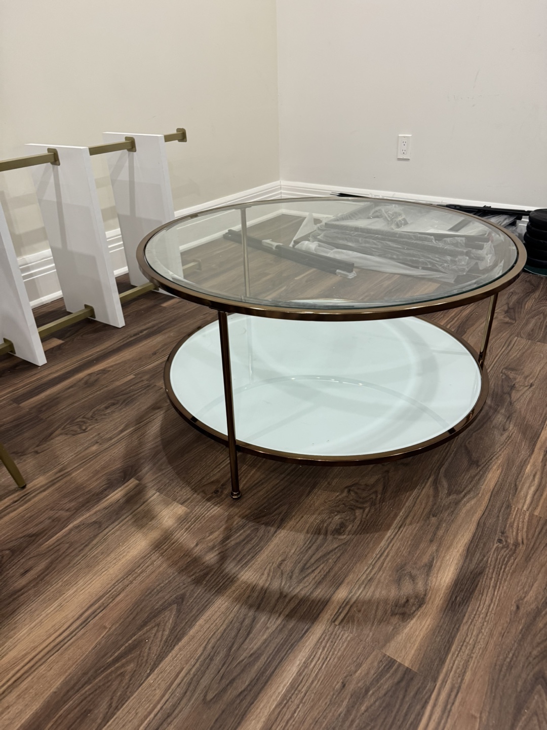Round Glass & Gold Coffee Table - photo 2