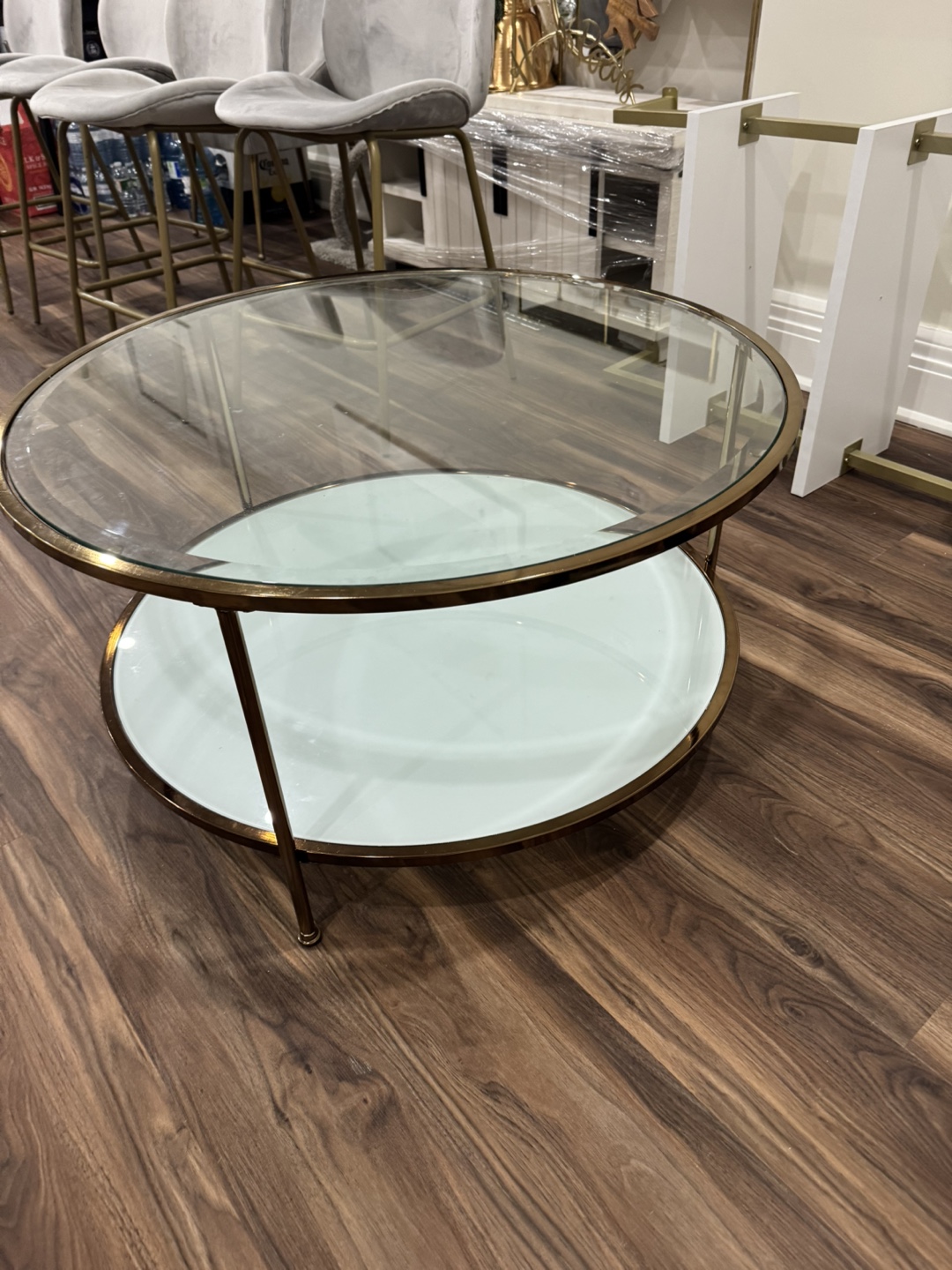 Round Glass & Gold Coffee Table
