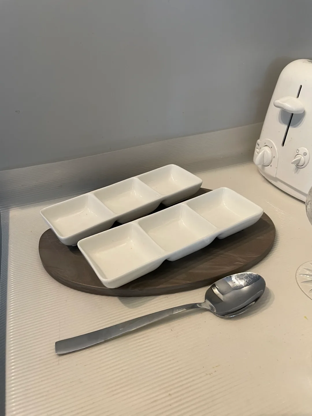 White Ceramic Condiment Server Set thumbnail