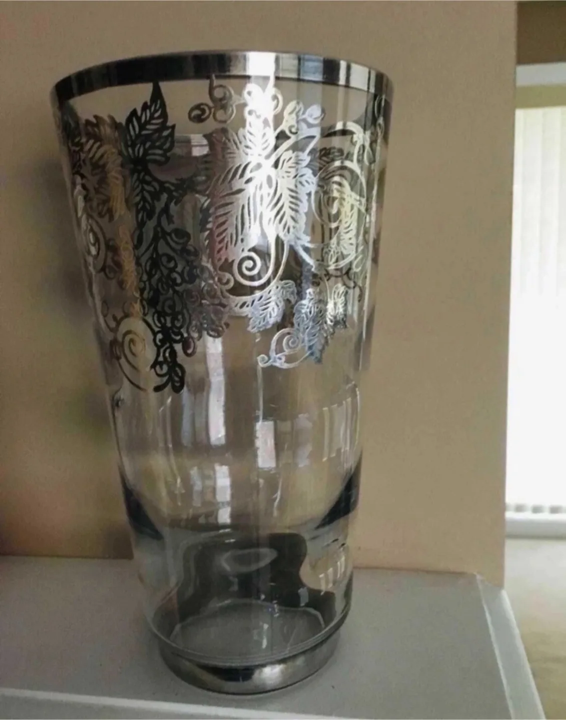 Antique Silver deposit overlay 100 year old Glass Vase thumbnail