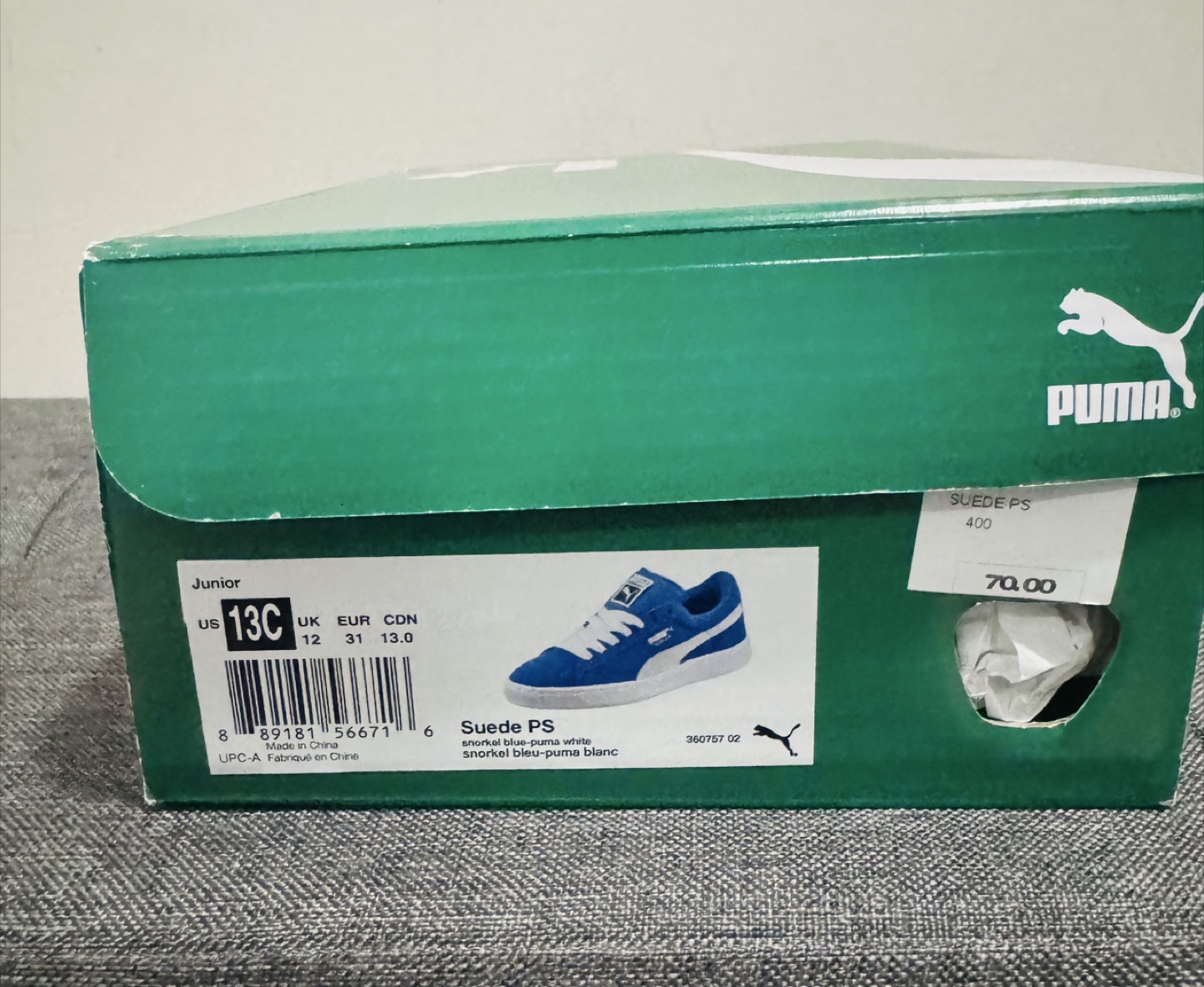 New Puma Suede PS Kids Shoes - Blue, Size 13C - photo 3