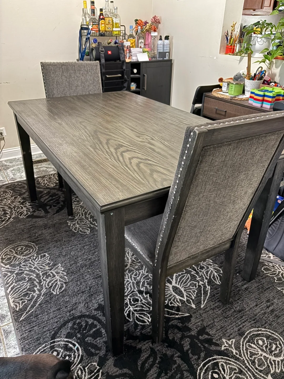 Dining Table with 2 Chairs and Extension - Dark Gray thumbnail