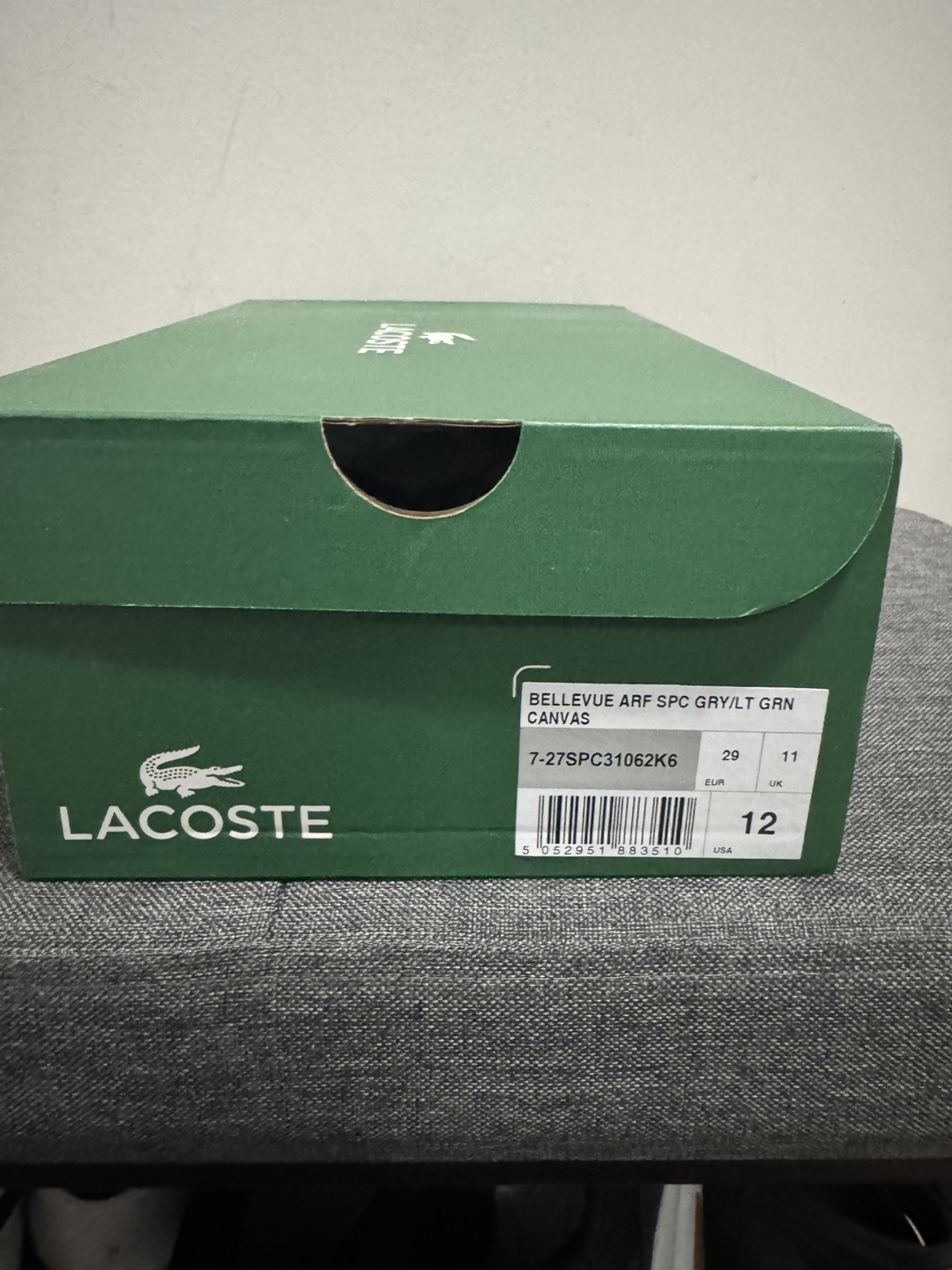 New Lacoste Bellevue Grey/Green Canvas Shoes Kids - Size 12 - photo 2