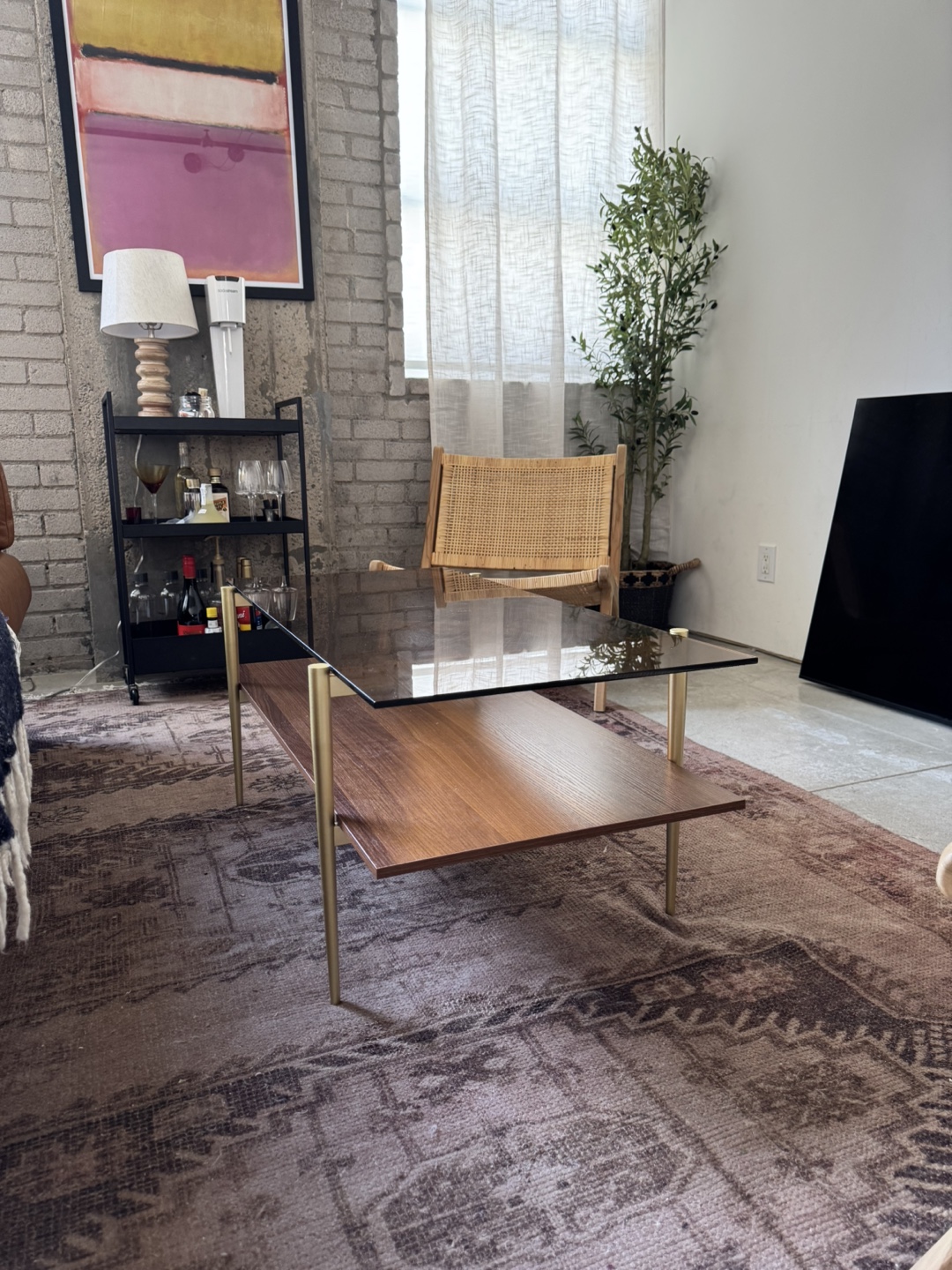 Modern Glass & Wood Coffee Table