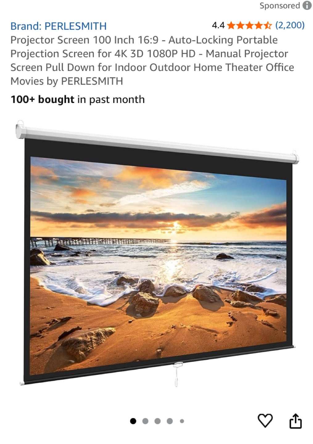 PERLESMITH 100 Inch Projector Screen
