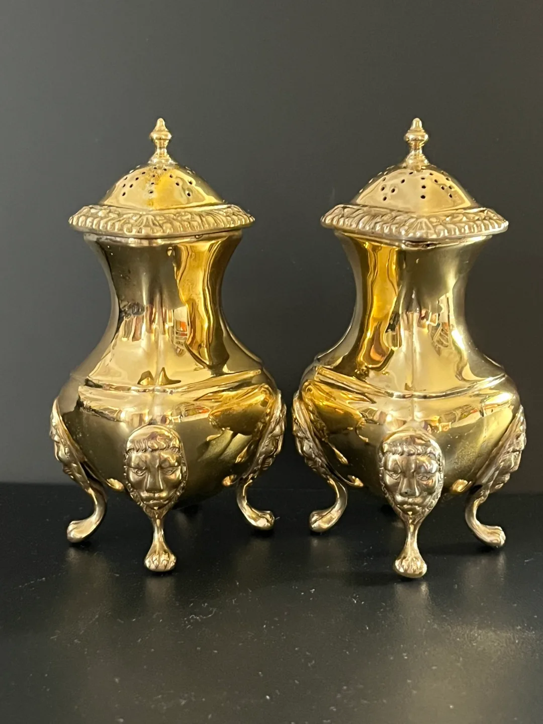 Vintage Brass Salt & Pepper Shakers image indicator(5)