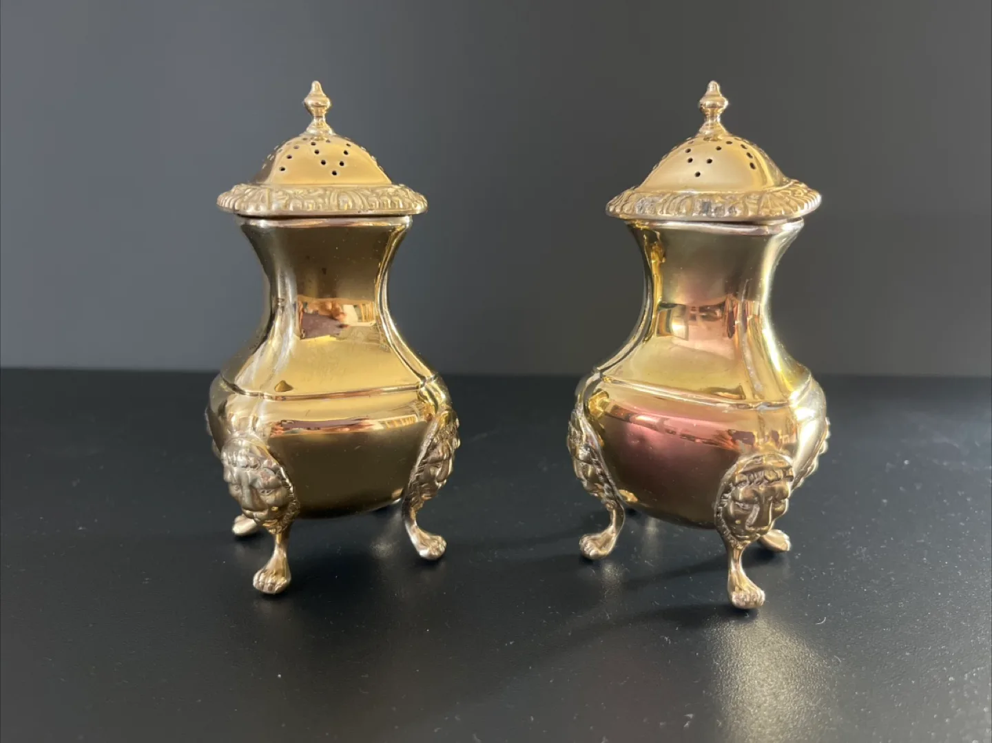 Vintage Brass Salt & Pepper Shakers image indicator(2)