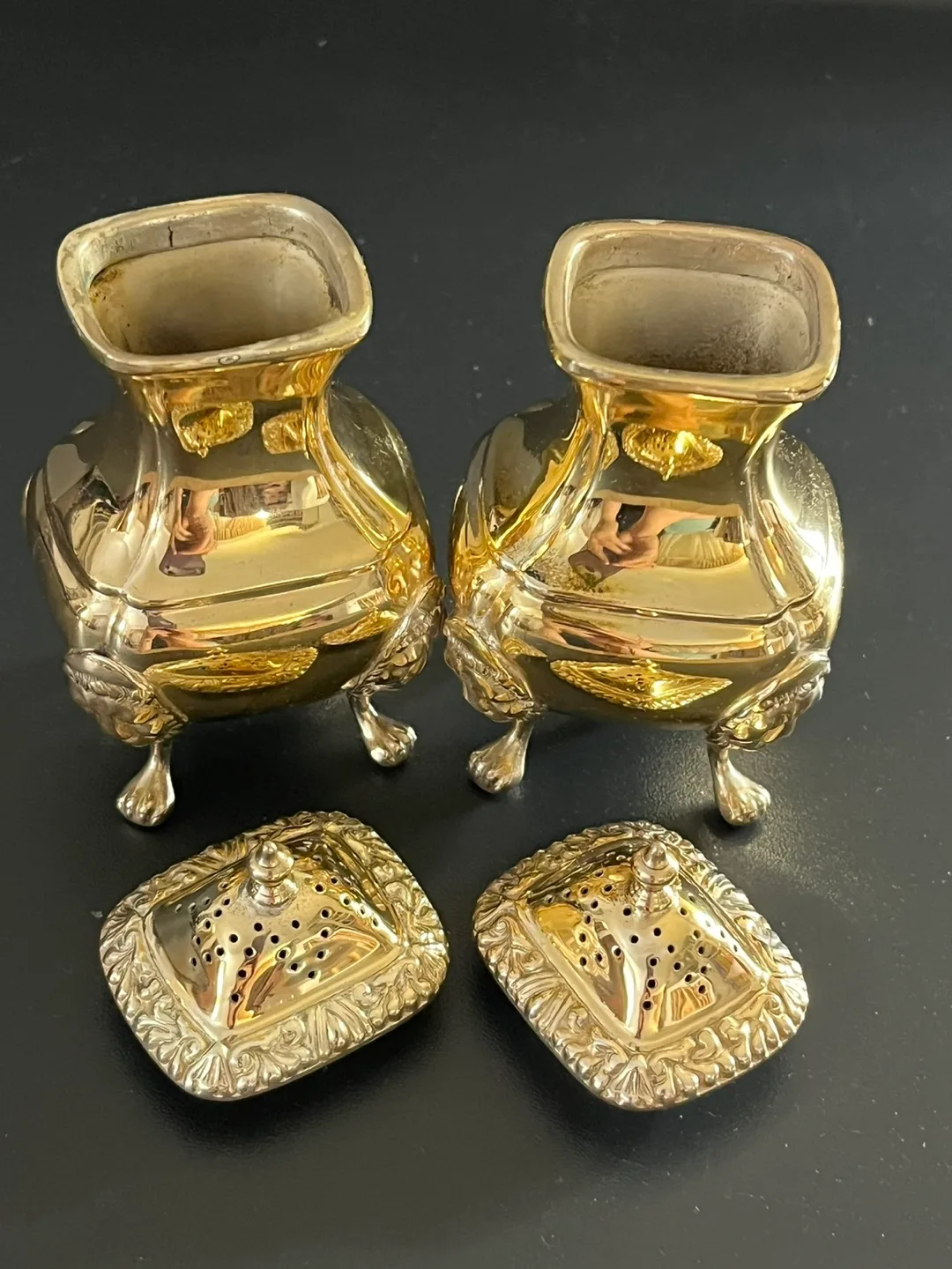 Vintage Brass Salt & Pepper Shakers image indicator(7)