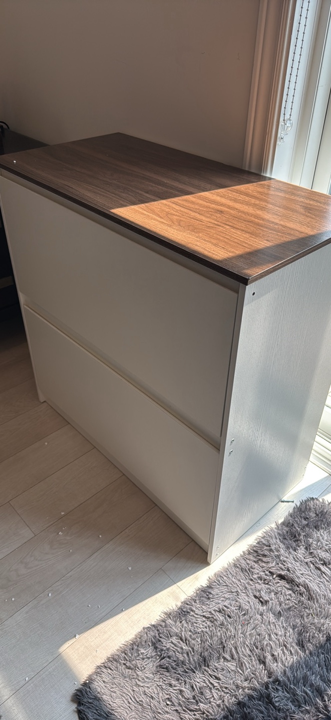 White & Wood Two-Drawer Dresser