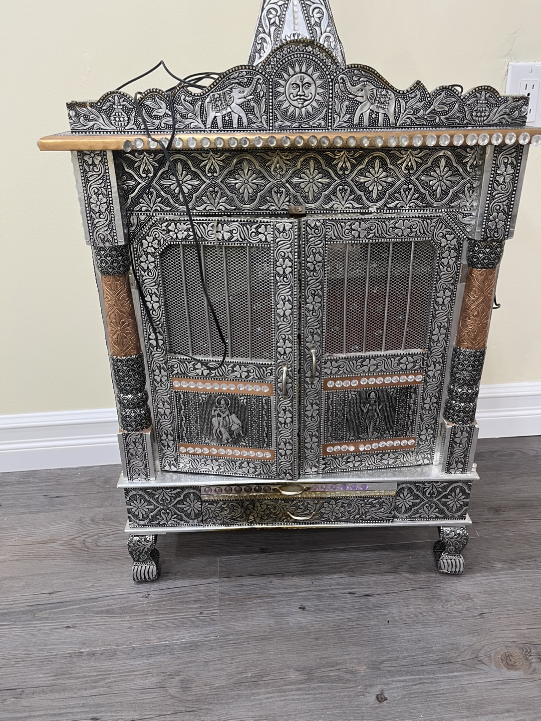 Ornate Silver Pooja Mandir Cabinet