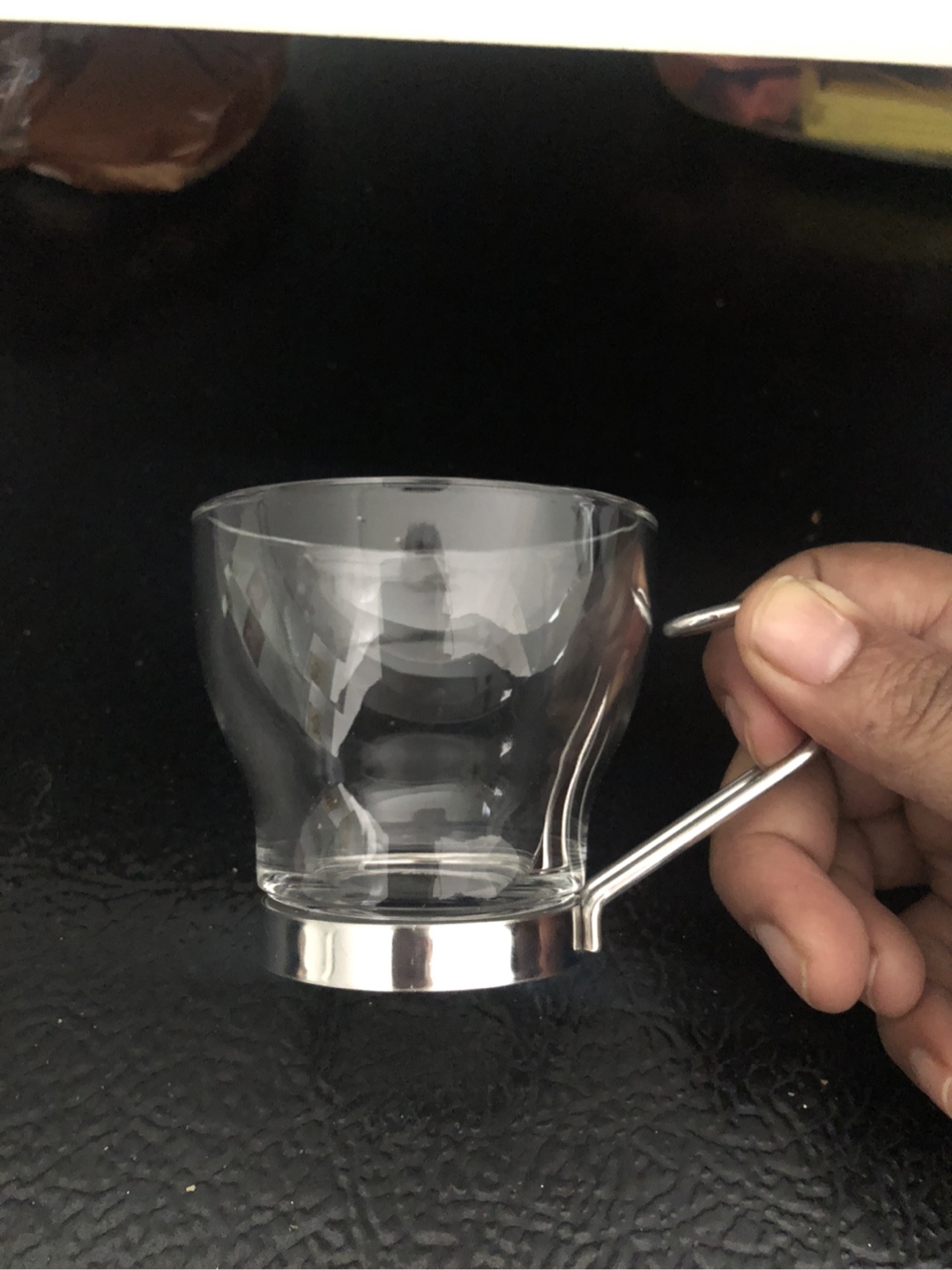 Clear Glass Espresso Cup with Metal Handle