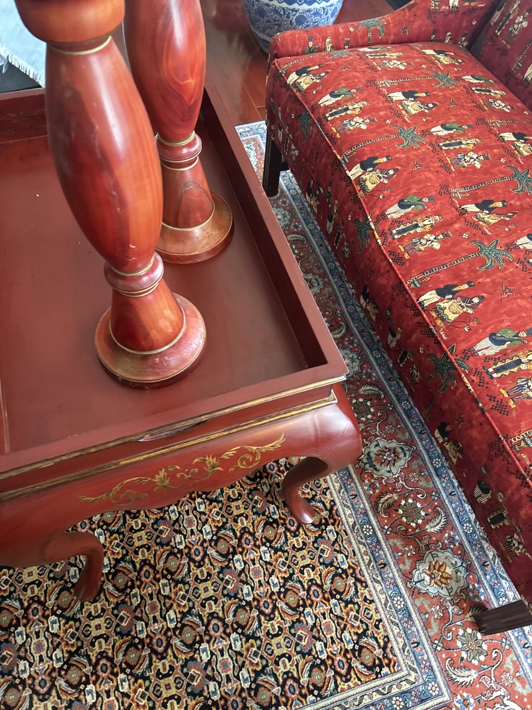Red End Table with Gold Accents - photo 4