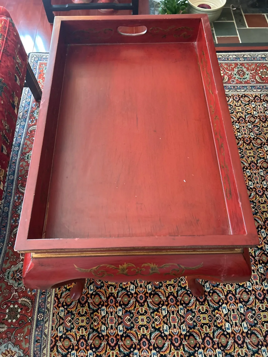 Red End Table with Gold Accents image indicator(3)