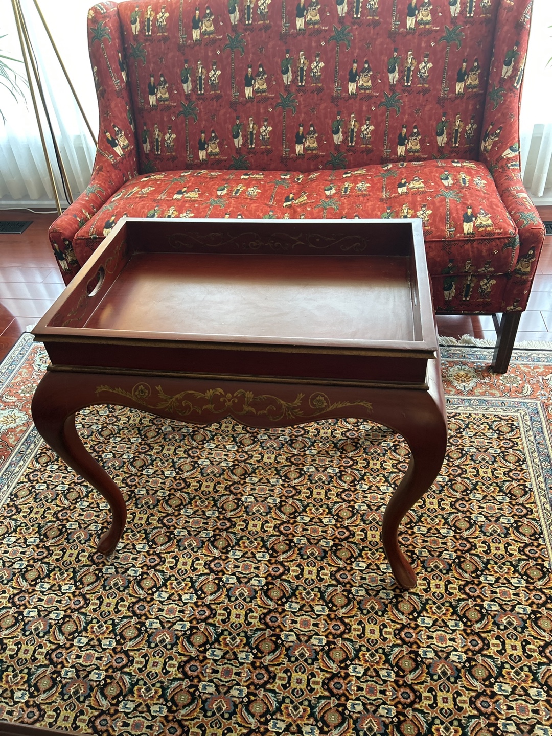 Red End Table with Gold Accents