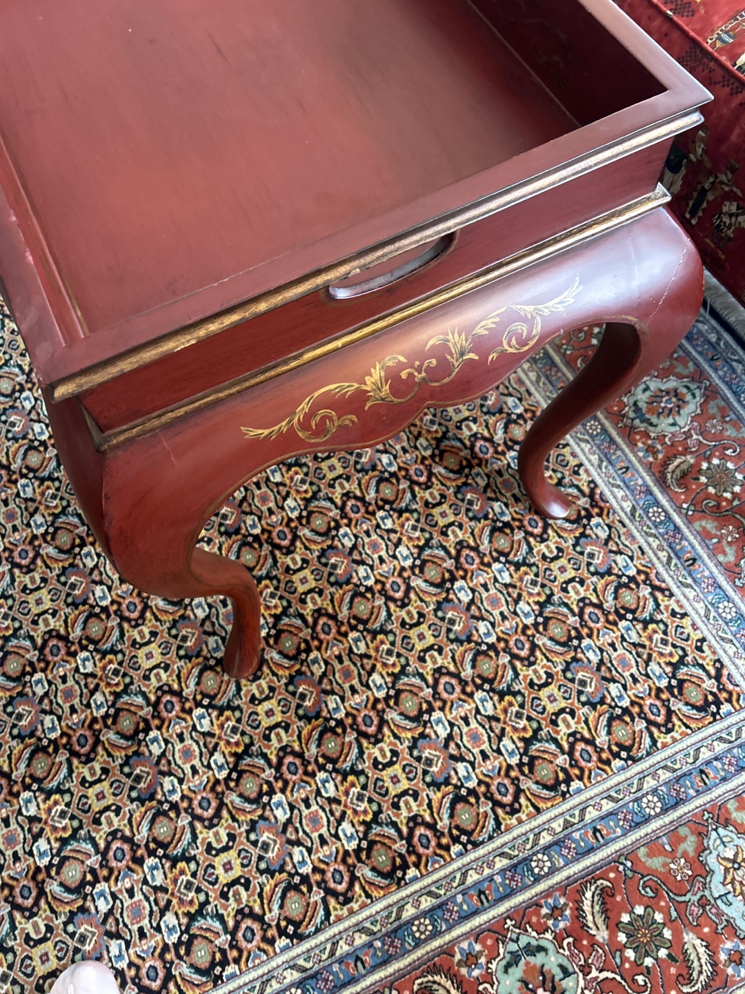 Red End Table with Gold Accents - photo 2
