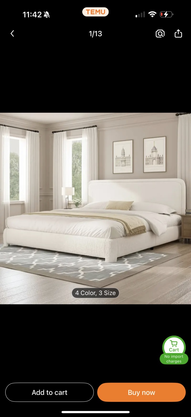 Queen White Boucle Platform Bed Frame - Barely Used!