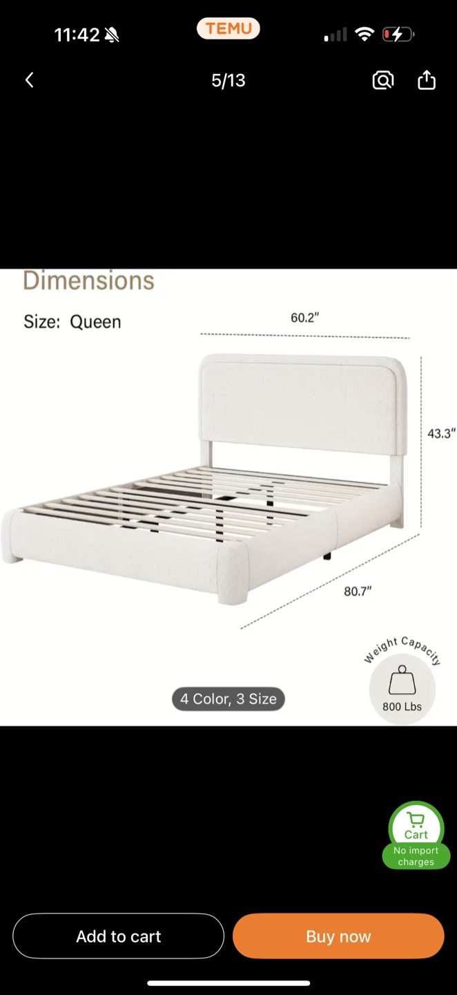 Queen White Boucle Platform Bed Frame - Barely Used! - photo 2