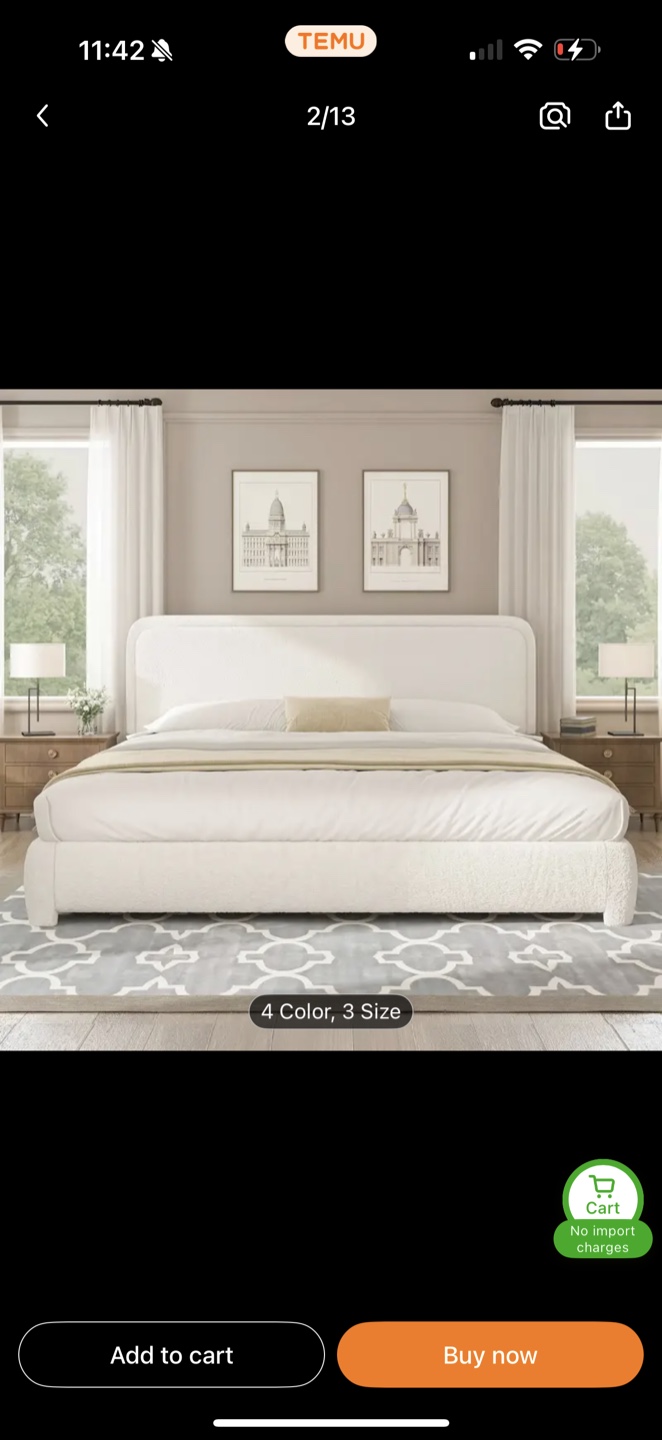 Queen White Boucle Platform Bed Frame - Barely Used! - photo 3
