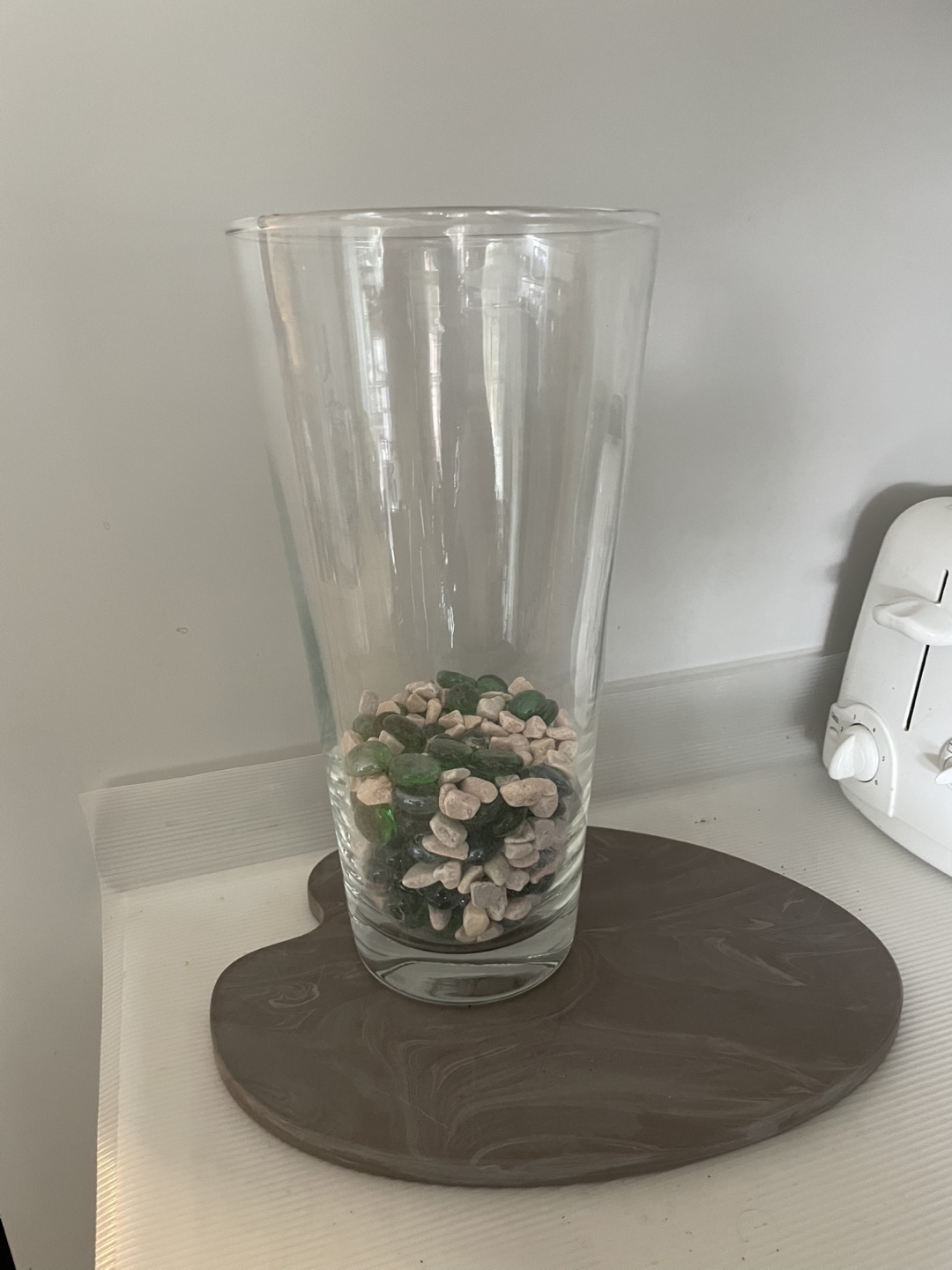 Tall Glass Vase with Decorative Stones