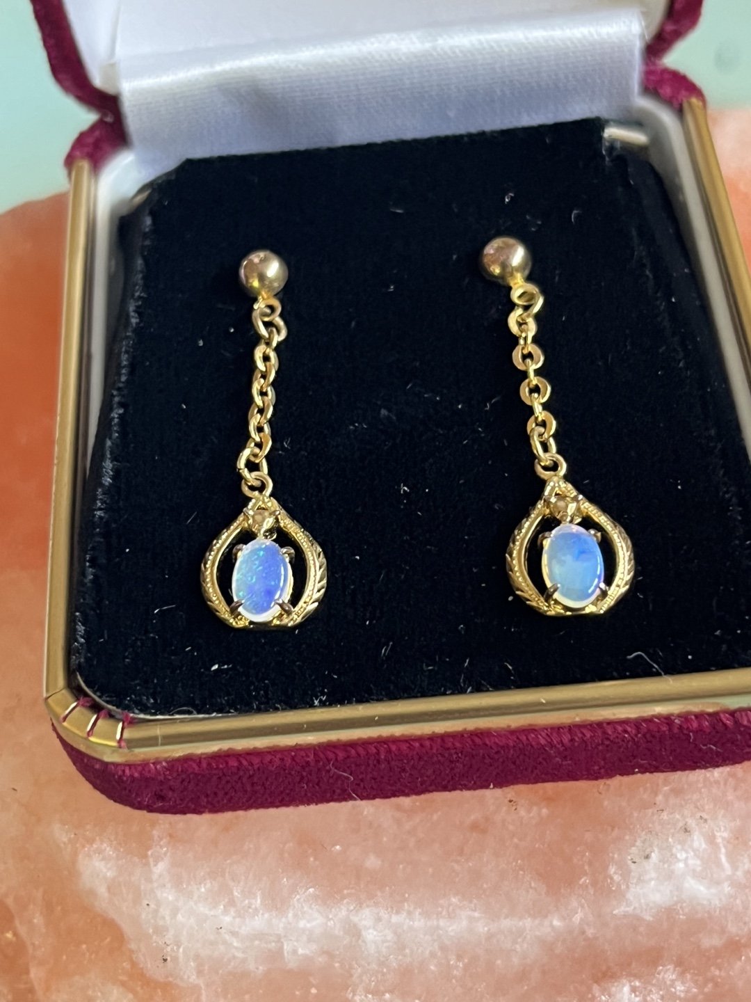Gold Opal Drop Earrings
