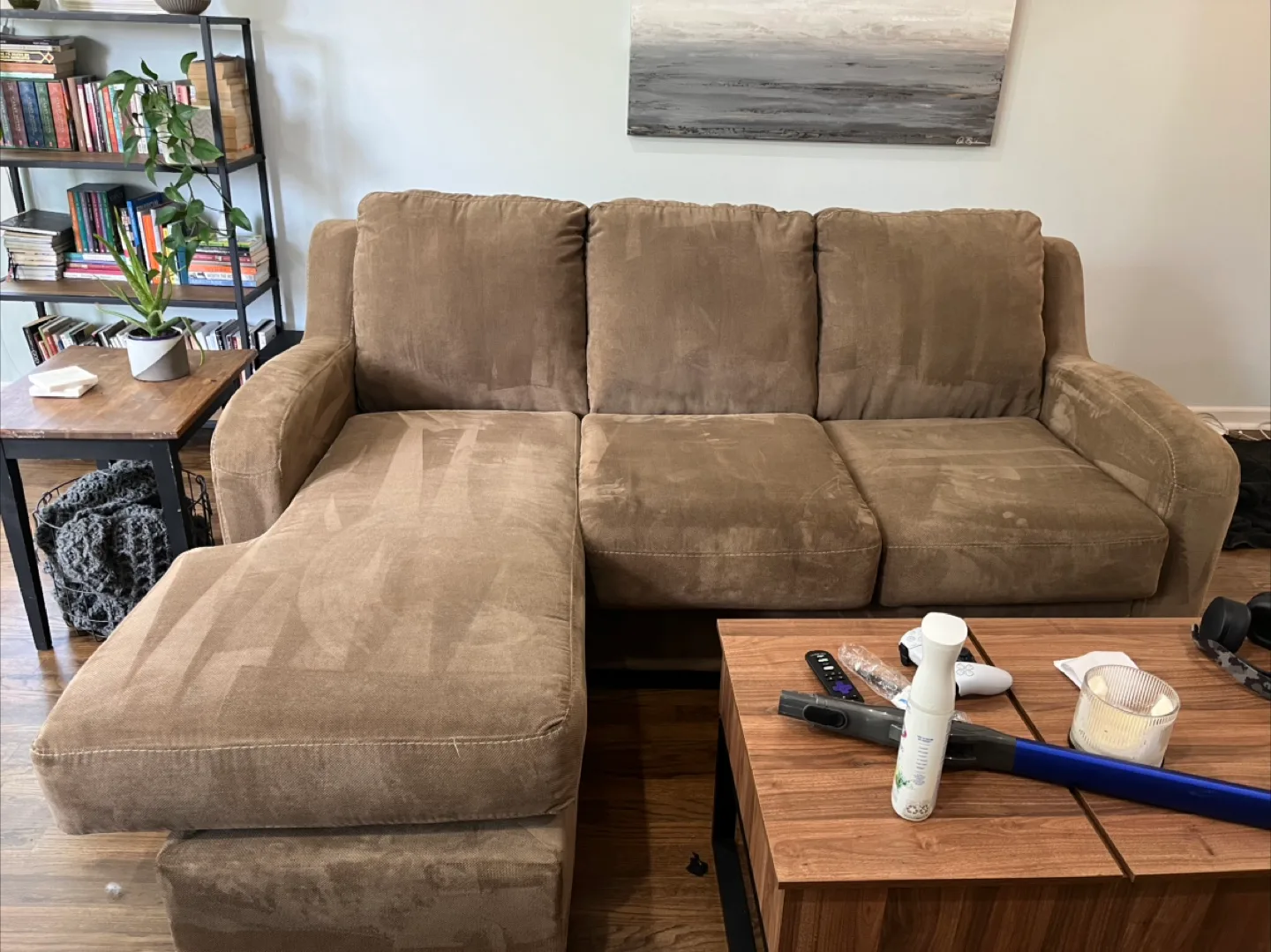 Brown Sectional Sofa with Chaise Lounge thumbnail