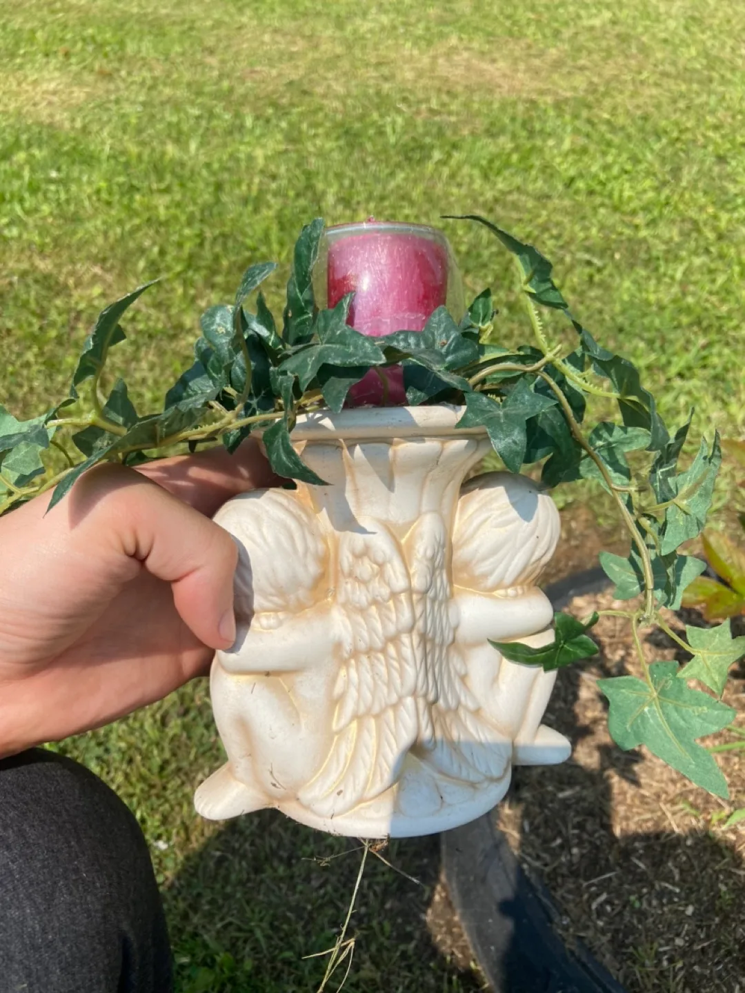 Porcelain Angel Candle Holder with fake Ivy image indicator(4)