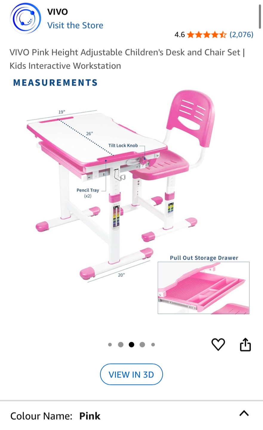 VIVO Pink Adjustable Children's Desk and Chair Set - photo 5