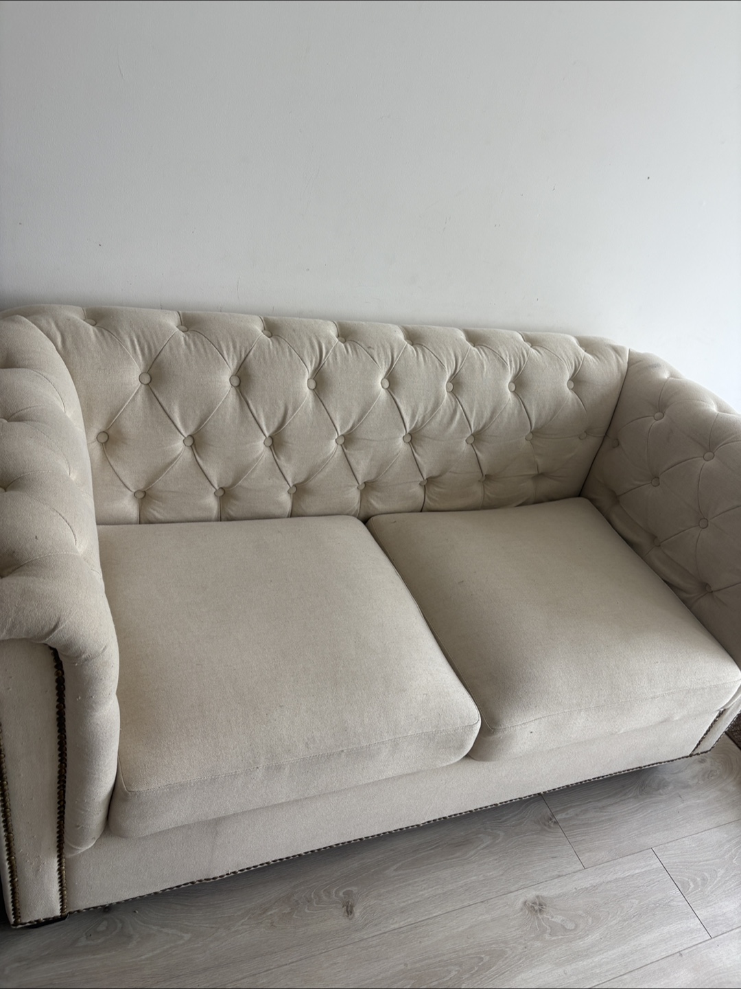 Beige Tufted Loveseat Sofa