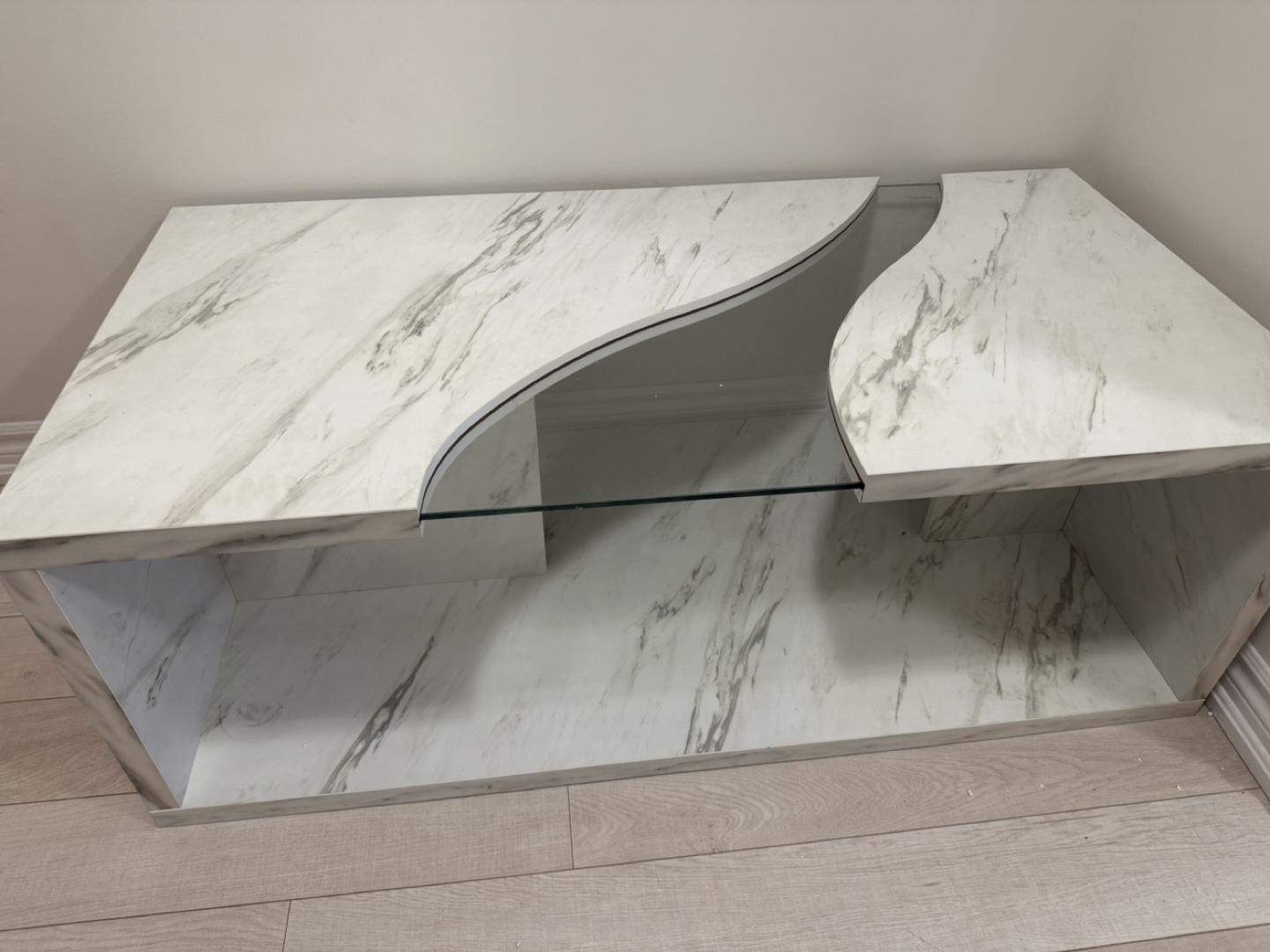 Marble Look Coffee Table with Glass - photo 3