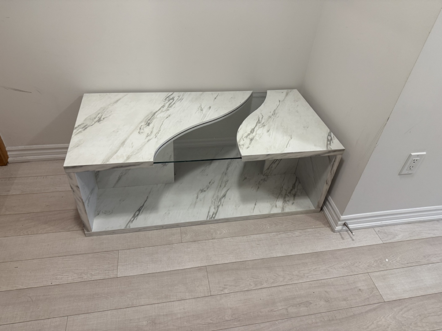 Marble Look Coffee Table with Glass - photo 2