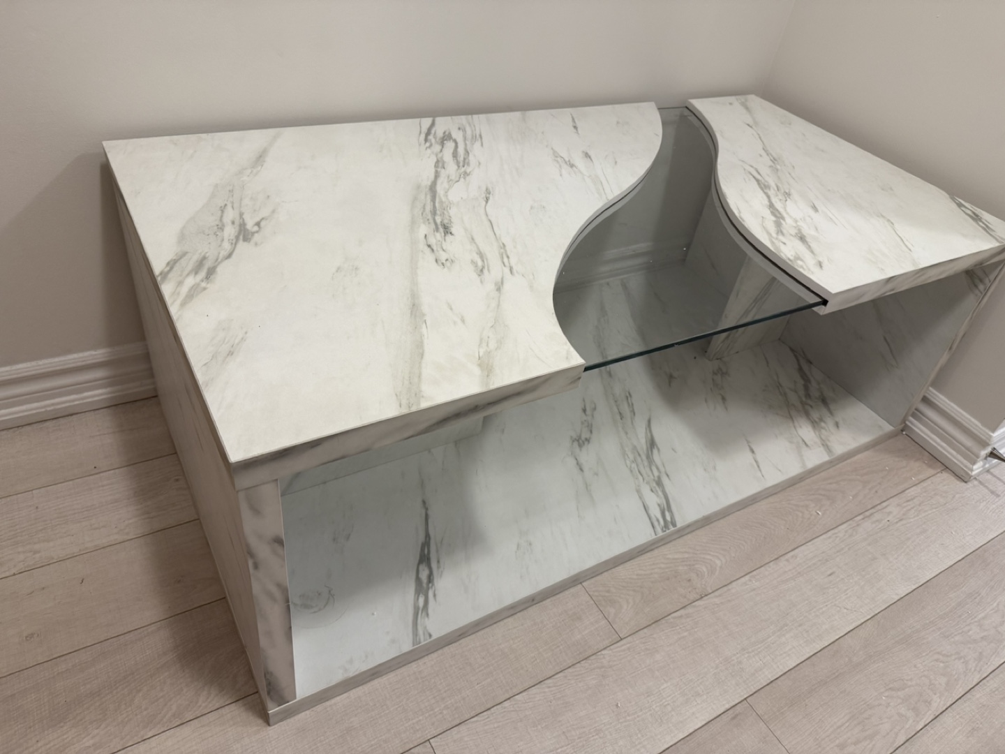 Marble Look Coffee Table with Glass
