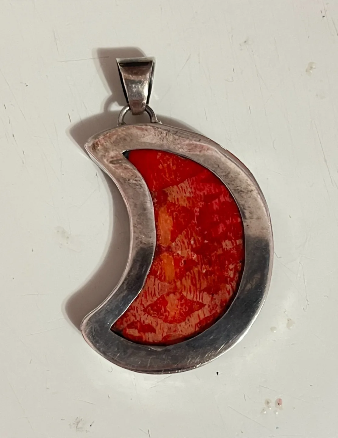 Coral with Sterling Silver Crescent Moon Pendant image indicator(2)