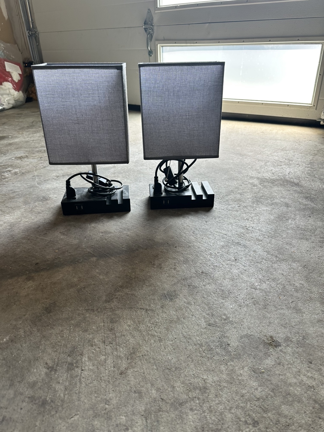 Pair of Grey Square Shade Table Lamps