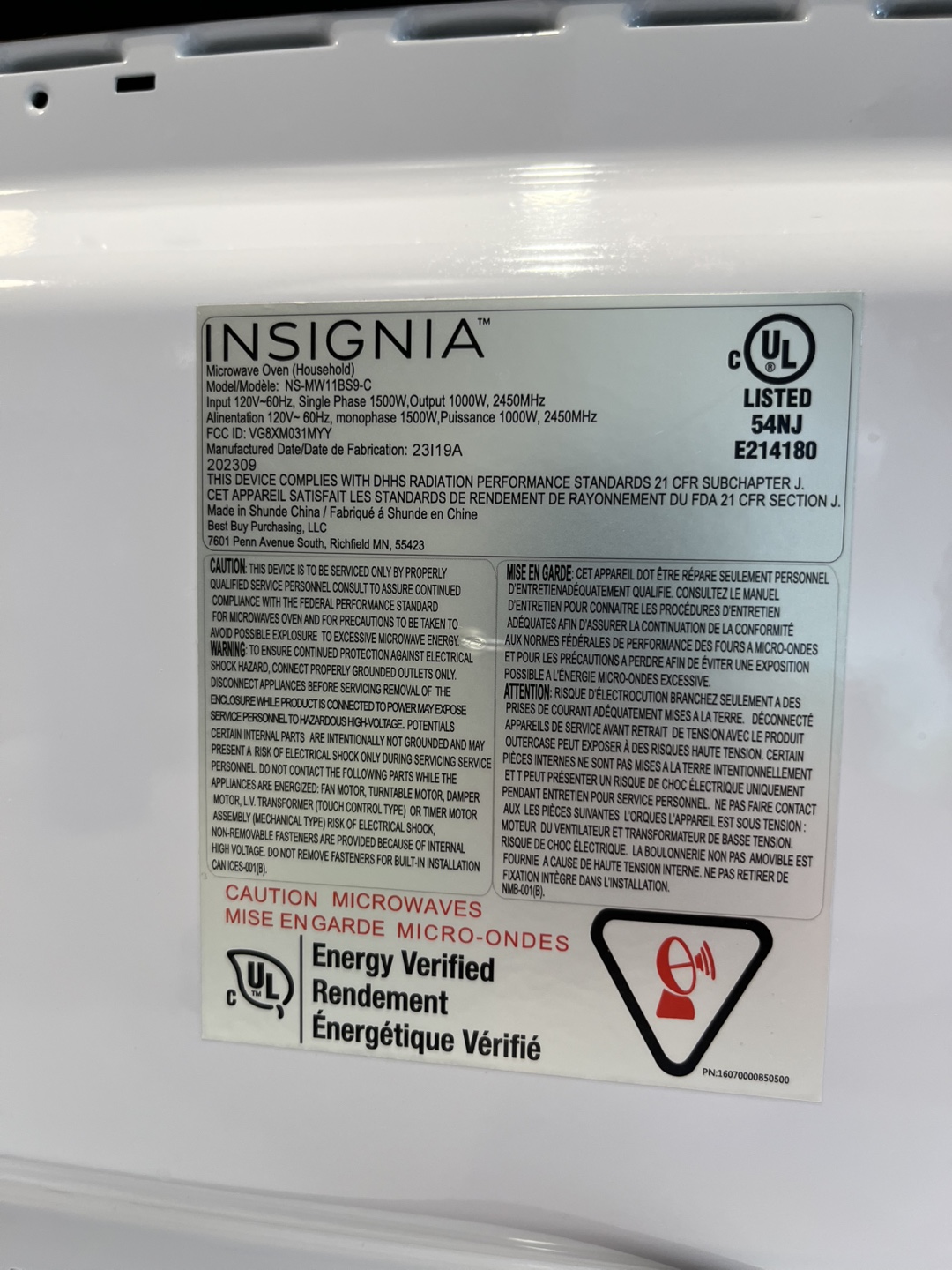 Insignia 1.1 Cu Ft Black Stainless Steel Microwave - 1000W - photo 5