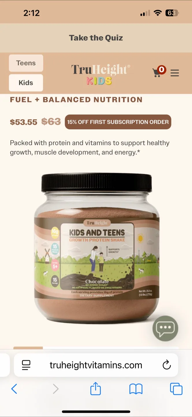 TruHeight kids’ protein shake powder thumbnail