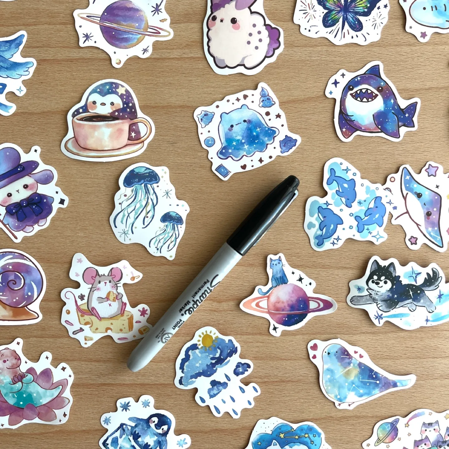 Pack of 53 Starry Sky Watercolour Whimsical Creatures Stickers image indicator(7)