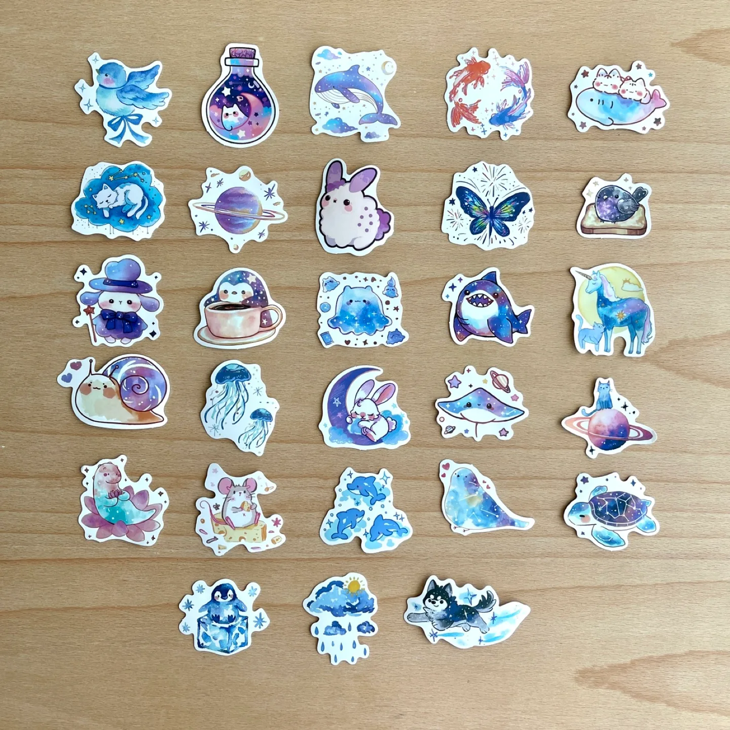 Pack of 53 Starry Sky Watercolour Whimsical Creatures Stickers image indicator(9)
