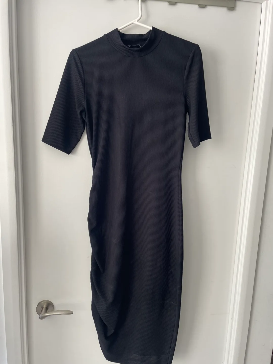Zara Black Ribbed Midi Dress - Size M thumbnail