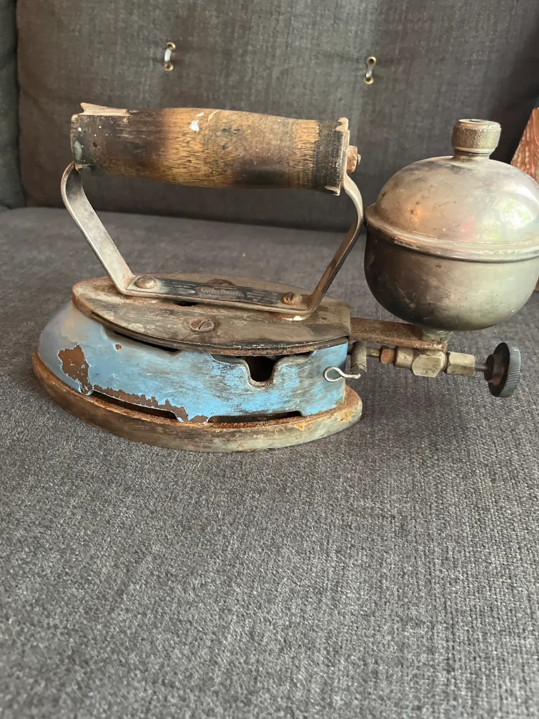 Antique Blue Iron with Wood Handle thumbnail